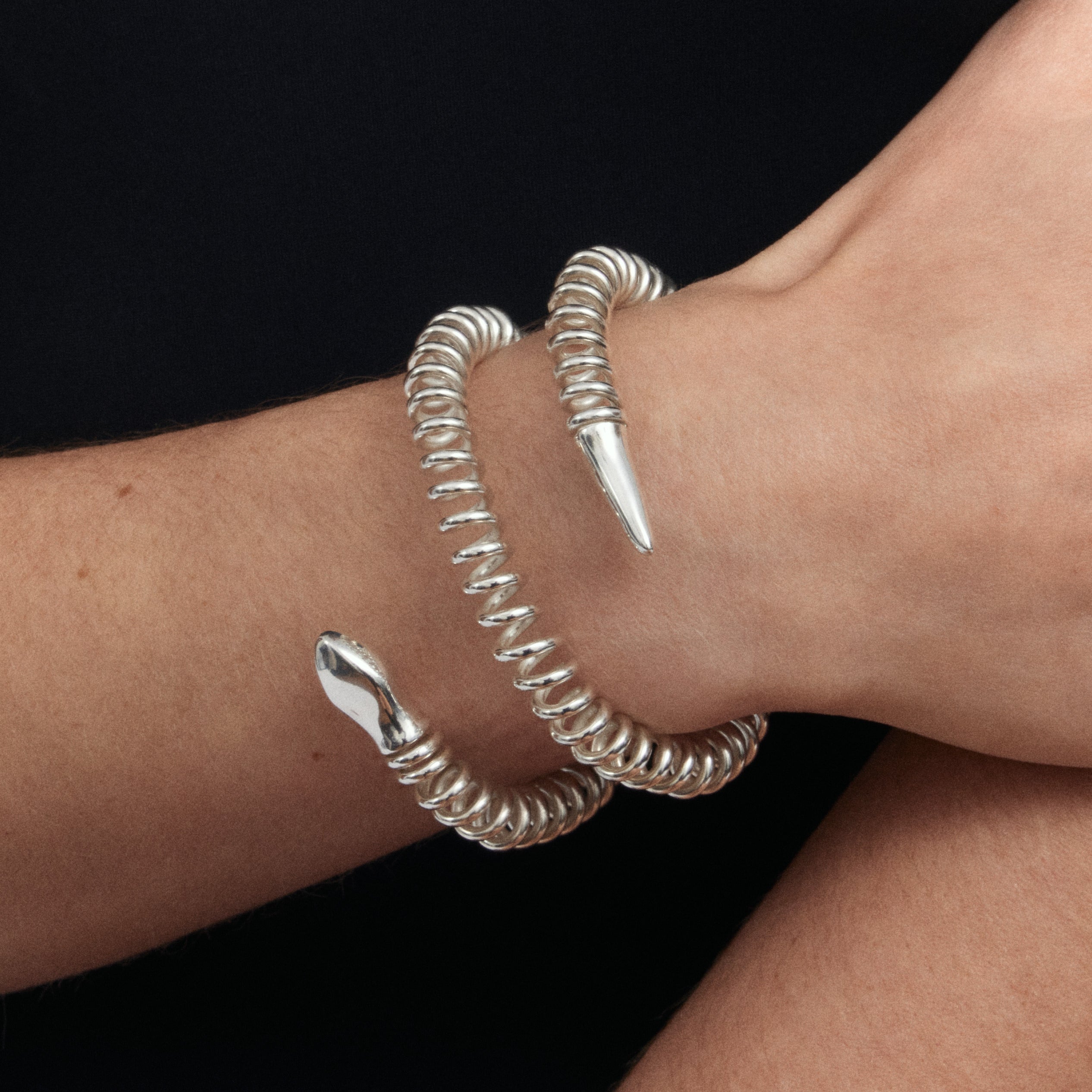 Silver double snake bracelet